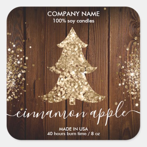 Rustic Glitter Christmas Tree Candle label
