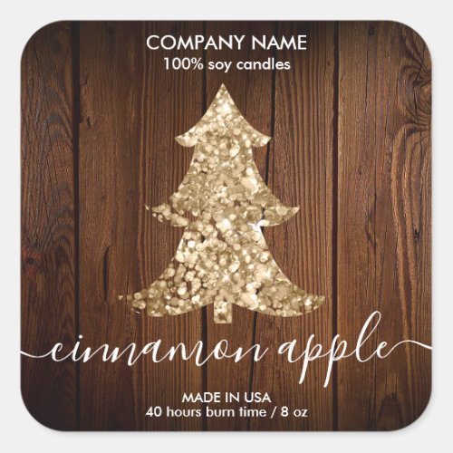 Rustic Glitter Christmas Tree Candle label