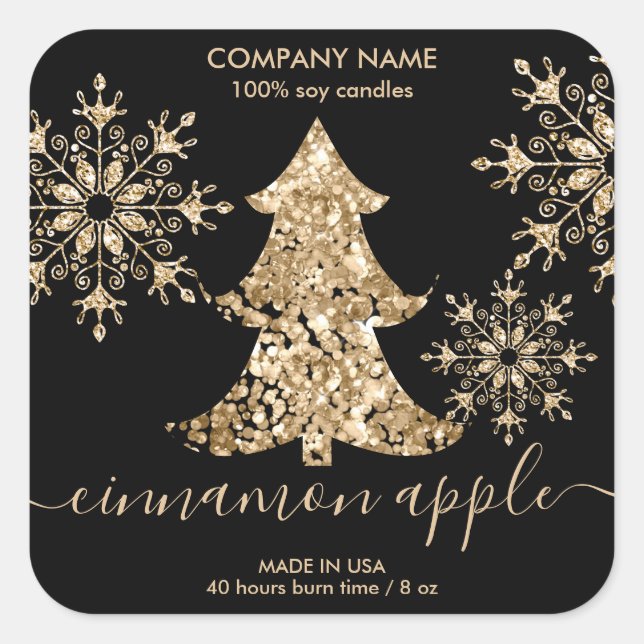 Rustic Glitter Christmas Tree Candle label (Front)