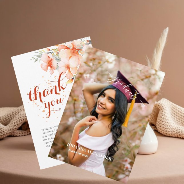 Rustic glitter floral photo botanical graduation   thank you card (Creator Uploaded)