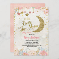 Rustic Glitter Gold Moon Baby Shower for girl Invitation