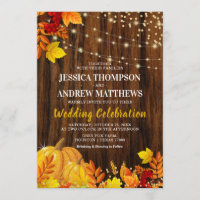 Rustic Glitter Pumpkin Autumn Wedding Invitation