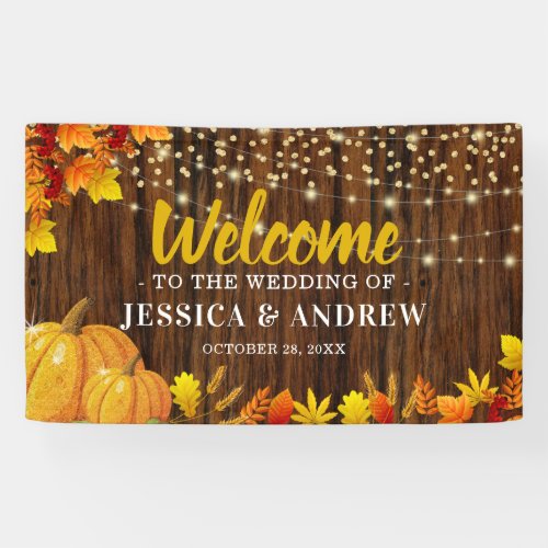 Rustic Glitter Pumpkin Autumn Wedding Welcome Banner