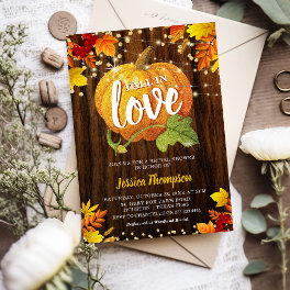 Rustic Glitter Pumpkin Fall in Love Bridal Shower Invitation