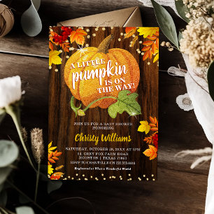 Rustic Glitter Pumpkin Fall Neutral Baby Shower Invitation