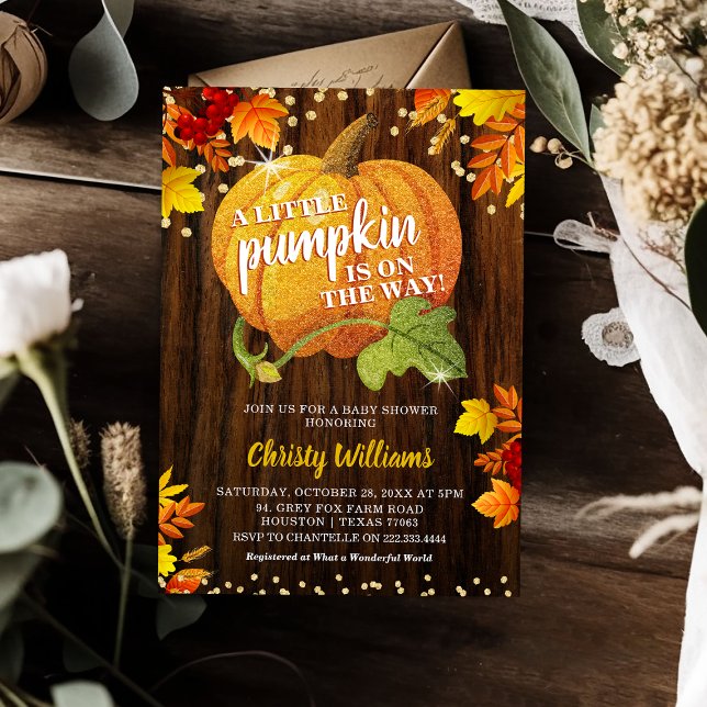 Rustic Glitter Pumpkin Fall Neutral Baby Shower Invitation (Creator Uploaded)