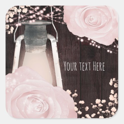 Rustic Glow Lantern Baby Pink Blush Roses Wedding Square Sticker