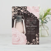 Rustic Glow Lantern Baby Pink Roses Sweet 16 Invitation (Standing Front)