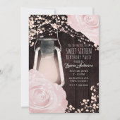 Rustic Glow Lantern Baby Pink Roses Sweet 16 Invitation (Front)