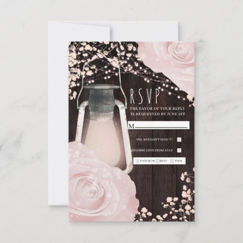 Rustic Glow Lantern Baby Pink Roses Wedding RSVP