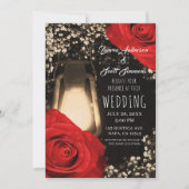 Rustic Glow Lantern Bright Red Roses Glam Wedding Invitation (Front)