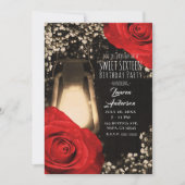 Rustic Glow Lantern & Bright Red Roses Sweet 16 Invitation (Front)