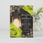 Rustic Glow Lantern Chartreuse Roses Wedding  Invitation (Standing Front)