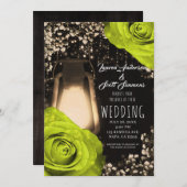 Rustic Glow Lantern Chartreuse Roses Wedding  Invitation (Front/Back)