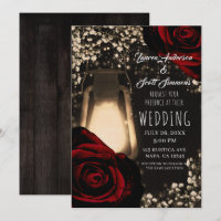 Rustic Glow Lantern & Dark Red Roses Glam Wedding