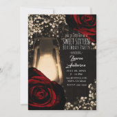 Rustic Glow Lantern & Dark Red Roses Sweet 16 Invitation (Front)