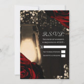 Rustic Glow Lantern & Dark Red Roses Wedding RSVP  Invitation (Front)