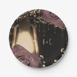Rustic Glow Lantern Dusty Pink Mauve Roses Paper Plates