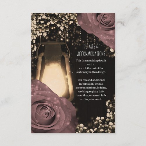 Rustic Glow Lantern Dusty Pink Roses Wedding Enclosure Card