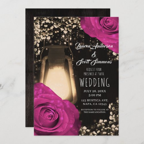 Rustic Glow Lantern Fuchsia Berry Wedding  Invitation