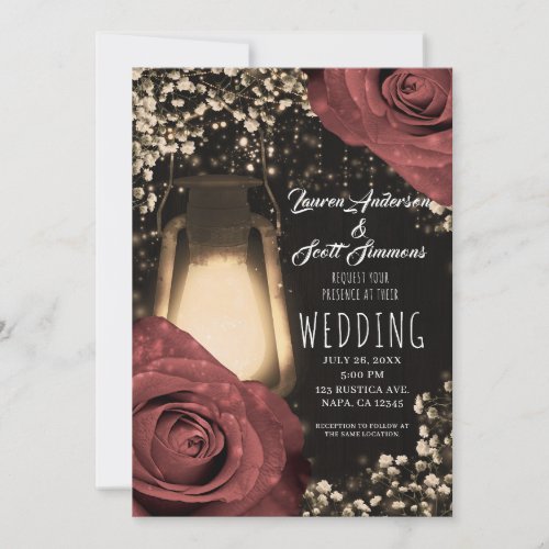 Rustic Glow Lantern Warm Rust Roses Wedding  Invit Invitation