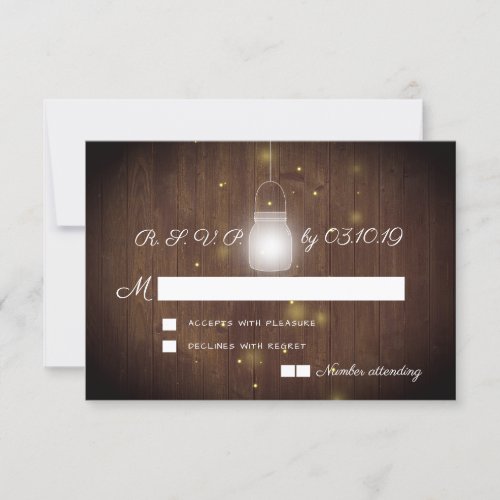 Rustic Glowing Mason Jar Fireflies Wedding RSVP