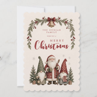 Rustic Gnome Santa Festive Scalloped Plaid TMF26 Holiday Card