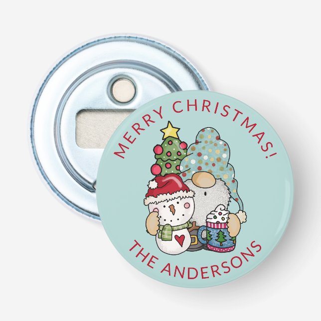 Rustic Gnome Snowman Christmas Bottle Open Bottle Opener (Front)