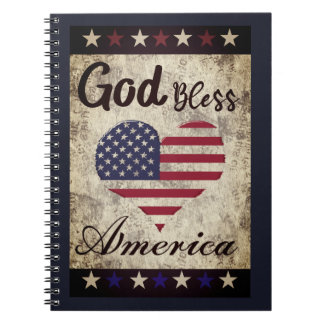 Rustic, God Bless America Patriotic Heart  Notebook