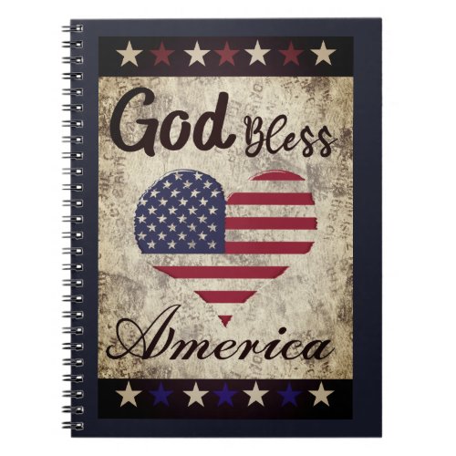 Rustic God Bless America Patriotic Heart  Notebook
