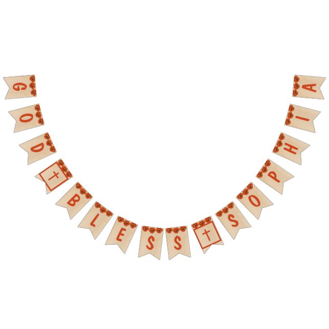 Rustic God Bless Baptism Communion Red Poppy Girl Bunting Flags (All)