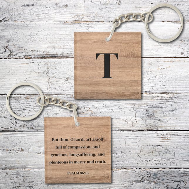 Rustic God is Good Psalms Verse Monogram Keychain (Creator Uploaded)