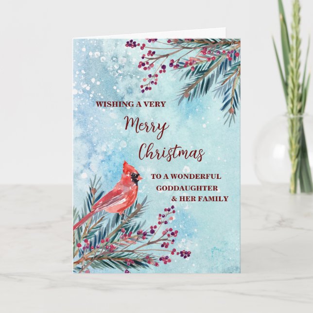 Rustic Goddaughter & Family Merry Christmas Card (Front)