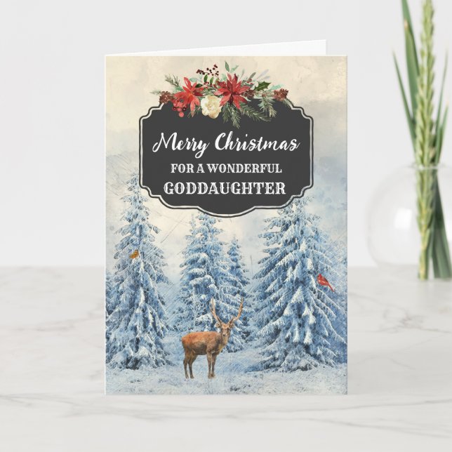 Rustic Goddaughter Merry Christmas Card (Front)