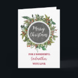 Rustic Godmother Classmate Merry Christmas Card<br><div class="desc">Merry Christmas for godmother card in rustic watercolor foliage and country chalkboard pattern.</div>