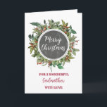 Rustic Godmother Classmate Merry Christmas Card<br><div class="desc">Merry Christmas for godmother card in rustic watercolor foliage and country chalkboard pattern.</div>