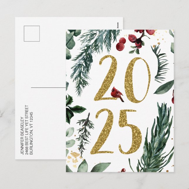 Rustic Gold 2025 New Year Holiday Postcard (Front/Back)
