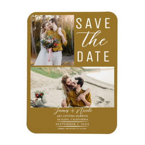 Rustic Gold 2 Photos Save the Date Wedding Magnet
