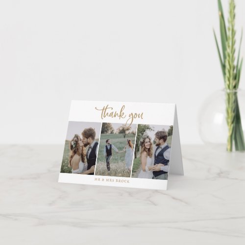 Rustic Gold 3 Photo Template Folded Thank You Card