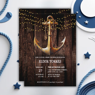 Rustic Gold Anchor Baby Shower Invitation