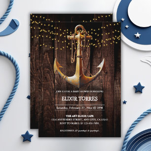 Rustic Gold Anchor Baby Shower Invitation