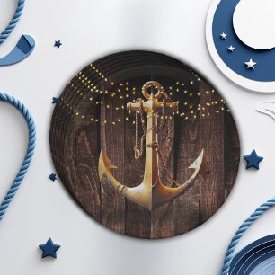 Rustic Gold Anchor Baby Shower Paper Plates