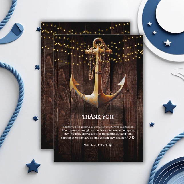 Rustic Gold Anchor Baby Shower Thank You Card (Creator Uploaded)