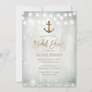 Rustic Gold Anchor Baby's Breath Bridal Shower Invitation