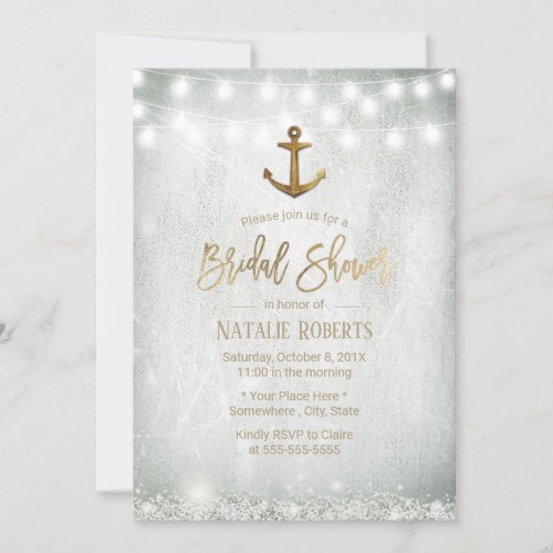 Rustic Gold Anchor Babys Breath Bridal Shower Invitation