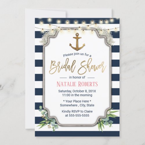 Rustic Gold Anchor Nautical Bridal Shower Invitation