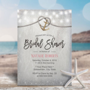 Rustic Gold Anchor & Rope Elegant Bridal Shower Invitation