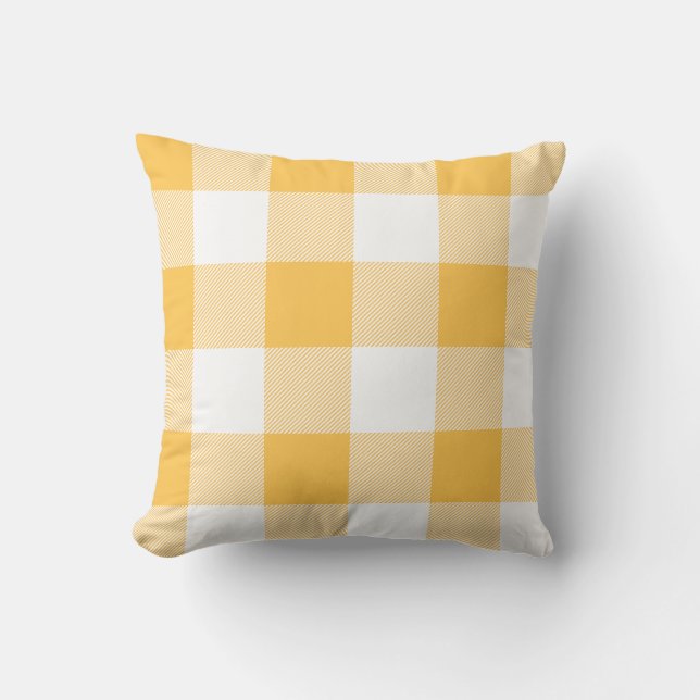 Rustic Gold and White Buffalo Check Plaid Throw Pillow (Front)