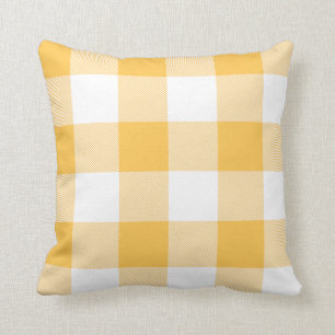 Rustic Gold and White Buffalo Check Plaid Throw Pillow