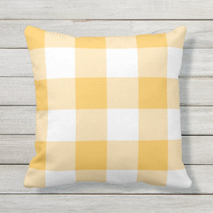 Rustic Gold and White Buffalo Check Plaid Throw Pillow